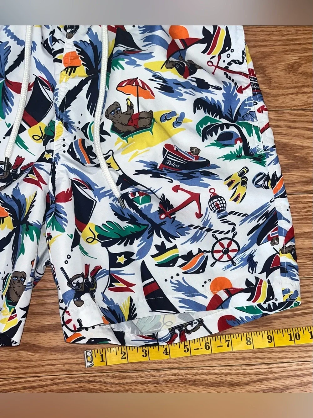 POLO RALPH LAUREN 5.75’ Inch Traveller swim trunks nautical Bearwaiian Print S